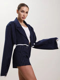 Fashionkova  Nye Outfit Lapel Striped Women Coat Set High Waist Zipper Lady Skirt Sets 2025 Fashion Elegant Spliced Full Sleeve Blazer Lady Outfits Suit