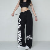 Fashionkova Party Outfit Autumn Y2K Streetwear White Sweatpants Women Korean Style Letter Print Black Track Pants Oversized Harajuku Kpop Hip Hop Joggers