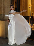 Fashionkova Fashion Slash Neck Satin Bodycon Maxi Dress With Cape Elegant White Sleeveless Backless Long Dresses 2025 New Evening Party Robe