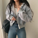 Fashionkova Solid Color Oversized Cropped Hoodie