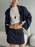 Fashionkova  Nye Outfit Lapel Striped Women Coat Set High Waist Zipper Lady Skirt Sets 2025 Fashion Elegant Spliced Full Sleeve Blazer Lady Outfits Suit