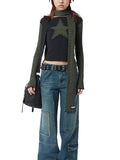 Fashionkova party look inspos Women Star Casual Shirt Y2k Gothic Tops Long Sleeve Crew Neck Star Stripes Vintage Aesthetic Slim Tops Fashion Grunge Streetwear