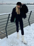 Fashionkova Elegant Solid Color Thick Faux Fur Coats Women Round Neck Long Sleeve Short Warm Jacket 2024 Winter New High Street Lady Outwear ootd