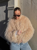 Fashionkova Party Outfit Fluffy Faux Fur Short Solid Coats Women Elegant Luxury Long Sleeved Jackets Female Autumn Winter High Street Soft Warm Outwears