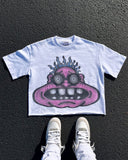 Fashionkova Harajuku trend cartoon letter print short sleeve men Y2k pure cotton white top Punk fashion brand couple oversized T-shirt