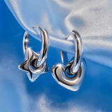 Fashionkova Stainless Steel Asymmetric Star Love Heart Hoop Earrings For Women Men Punk Hip Hop Trend Y2K Fashion Jewelry Scene Accessories