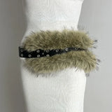 Fashionkova  Nye Outfit Punk Faux Fur Belt Y2K Metal Studded PU Leather Plush Waist Chain Faux Fur Belts Furry Sexy Vintage Waistband Hiphop Jeans Belt