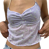 Fashionkova Xingqing y2k Halter Top 2000s Aesthetic Fairycore Grunge Clothes Women Floral Sleeveless Backless Tanks Sweet Vest Streetwear Fairycore Outfit Idea