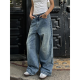 Fashionkova Party Outfit Blue Womens Jeans High Waist Vintage Straight Summer Y2K Classic Denim Pants Streetwear American Wide Leg Baggy Denim Trouser