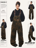 Fashionkova  Party Outfit  Women's Vintage Leopard Jumpsuits Denim Jumpsuit Y2k Harajuku Overalls Korean Streetwear High Waist Wide Jean Pants 90s Clothes