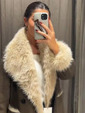 Fashionkova Party Outfit Double-side Fur Leather Long Jackets Women Vintage Loose Lapel Long Sleeved Coats Lady Winter Thickening Warm High Street Tops