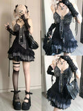 FashionKova-Goth Summer Sexy Dress Women Clothes Punk Streetwear Lace Sling Black Dark Slim short Dresses Hot Girl High Waist Y2k Mini Dress