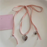 Fashionkova Gothic Cute Y2K Stainless Steel Bow Heart Pink Cross Pendant Beaded Pearl Snake Chain Necklace For Egirl 2000s EMO Acssesories