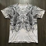 Fashionkova 2000s Southpole Street Retro Hip Hop Costume Couple T-shirt Gothic Skull Cross Printing Fashion Casual Graphic Men's Shirts