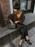 Fashionkova Valentine's Day Aesthetic Trendix Autumn Cotton Leopard Blouse Women Street Casual Fashion Long Sleeve Coats Female Pocket Single Breasted Vintage Jackets