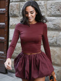 Fashionkova Valentine's Day Aesthetic Trendix Pleated Skirt 2 Piece Sets Women Burgundy Bodycon Long Sleeve Shirts Vintage Fashion High Waist Dress Suits 2024 Winter