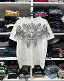Fashionkova 2000s Southpole Street Retro Hip Hop Costume Couple T-shirt Gothic Skull Cross Printing Fashion Casual Graphic Men's Shirts