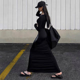 Fashionkova party look inspos Women's clothing autumn new style square collar pullover printed long sleeved high waisted hip hugging fish tail dress
