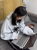 Fashionkova Vintage Spider Web Print Oversized Hoodie