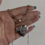 Fashionkova Gothic Forever Love Peach Heart Locket Photo Pendant Necklace For Women Girl Y2K Charms Jewelry EMO Aesthetic Grunge Accessories