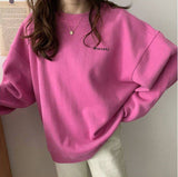 Fashionkova Letter Embroidered Solid Color Oversized Sweatshirt