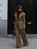 Fashionkova party look inspos 2025 Spring Green Suit Jacket Long Pants Sets Women Chic Lapel Full Sleeves Coat Wide-leg Trousers Outfits Lady High Streetwear