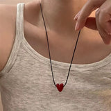 Fashionkova Kpop Trendy Y2K Drip Glaze Mushroom Heart Pendant Rope Chain Choker Necklace For Women Men Grunge Goth Charm Jewelry Accessories