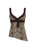 Fashionkova Contrast Patchwork Leopard Print Slim Asymmetrical Tank Vest Female V Neck Y2K Summer Camisole Tops