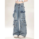 Fashionkova party outfit  Deeptown Heavy Industry Cargo Jeans Women Vintage Oversize Pocket Wide Leg Streetwear Gyaru Denim Pants Acubi Trousers Aesthetic