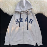 Fashionkova Letter Embroidery Zip Up Oversized Hoodie