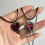 Fashionkova Gothic Red Black Lava Heart Pendant Rope Necklace For Women Men Grunge Halloween Rave Accessories Y2K 90s EMO Aesthetic Jewelry