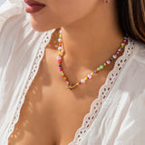 Fashionkova Baroque Imitation Pearls Necklace For Women Boho Colorful Seed Beads Chain Choker Geometric Flowers Clasp Pendant Collar Jewelry