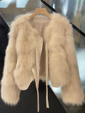 FashionKova-Y2k Winter Clothes Women Outerwears Y2k Coat Bandage Imitation fox fur Harajuku Girl Jacket Korea Kpop Coats Aesthetic Short Top