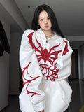Fashionkova Embroidery Punk Spider Zip Up Hoodie