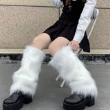 Fashionkova  Nye Outfit E-girl Furry Leg Warmers Boot Covers Y2K Goth White Faux Fur Leg Warmers Punk Jk Knee-length Hiphop Warm Sock Fashion Socks