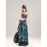 Fashionkova party outfit  Women's Blue Baggy Cargo Jeans Korean Vintage Y2k 90s Aesthetic Denim Trousers 2000s Harajuku Cowboy Pants Trashy Clothes 2024