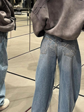Fashionkova Street Letter Hot Drilling Denim Pants Women Loose Zipper Pocket Wide Leg Jean Female 2025 Spring Female Casual Straight Trouser