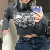 Fashionkova party look inspos Women retro Eyes Print Tops Fairy Grunge Graphic Spring T Shirts Vintage Indie Aesthetic Clothes Cyber Y2k Slim Long Sleeve Top