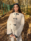 Fashionkova party look inspos Stylish Metal Button Warm Lamb Wool Jacket Women Spring Fall O Neck Short Coat With Pockets Women Casual High Street Outerwears
