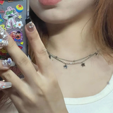 Fashionkova Star-Shaped Beads Link Chain Necklace Fashionable Neck Jewelry Y2K Star Necklace Double Layer Star Choker Gift for Girls