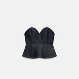 Fashionkova Elegant Solid Denim Women Trouser Suits Lapel Pocket Jacket Strapless Tanks Straight Pants 2025 Spring New Fashion Female Sets