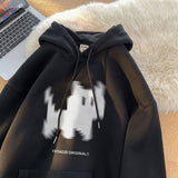 Fashionkova Black Cat Print Solid Color Oversized Hoodie