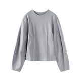 Fashionkova party look inspos Fashion Solid Long Pant Set for Women Casual O Neck Long Puff Sleeve Pullover Wide Leg Trousers Suit Female Commuter 2Pcs Outfit