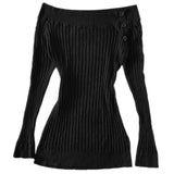 FashionKova-back to school outfit 2024 Fall Winter Sweater Casual Slim Fit Chic Solid Color Ribbon Decoration One-shoulder Pullover Y2K Harajuku Womens Streetwear