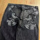 Fashionkova American Y2K New Fashion Pattern Embroidery Loose Jeans Men Street Casual Joker Mopping Oversized Wide-leg Pants Couple Jeans Casual Outfit