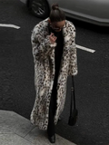 Fashionkova Party Outfit Vintage Leopard Print Faux Fur Winter Long Coats Women Thicken Warm Maxi Coat Female 2024 Casual High Street Lady Loose Outwears