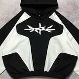 Fashionkova Christmas Gift outfit  Women Y2k Youth Simple Daily Sweatshirt Loose New Gothic Geometric Pattern Embroidery Splicing Hoodie Casual Men Version Tops