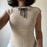 FashionKova-Y2K knit jumper retro short-sleeved sweater women's autumn and winter short straight knitwear bow design slim short tops Emo