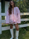 Fashionkova Y-neck Lace-up Cotton Coat Pink Floral Padded Jacket Loose Sweet Casual Japanese Cardigan Cotton-padded Coats Lady Warm Overcoat ootd outfit idea