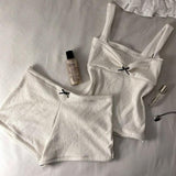 FashionKova-New fashion Y2k retro sexy summer white tank top Crop top Sleeveless top shorts set Tight underwear Kawaii women Emo